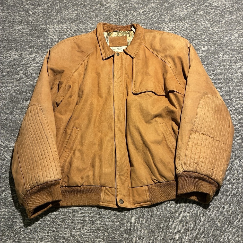 Marlboro Adventure Team Brown Leather Jacket Map Lined Men's L rare